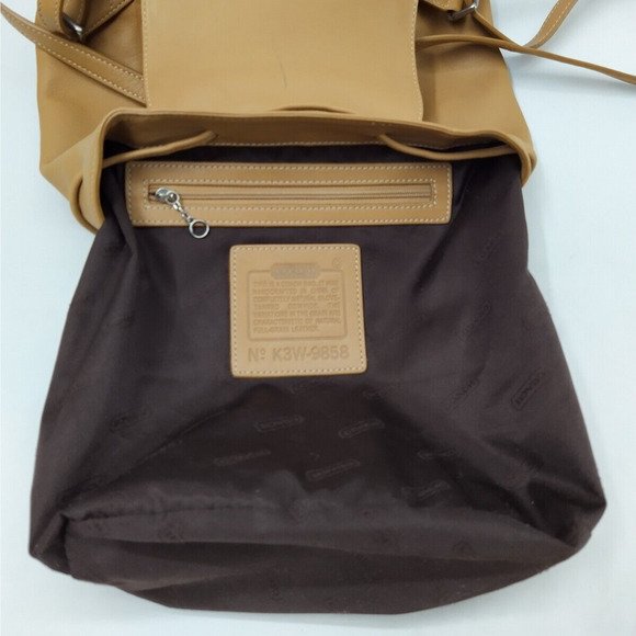 Coach Brown Tan Leather Drawstring Buckle Flap Closure Backpack - Vintage - Picture 11 of 16